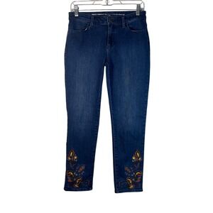 Chico's Girlfriend Jeans Womens Blue Embroidered Ankle Size 00